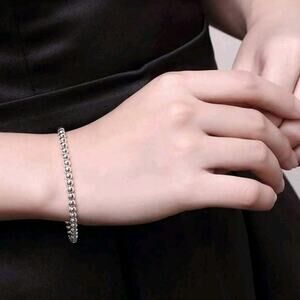 925 Sterling Silver Bracelet 4mm Beaded Ball Chain Women's 90s Y2K Fashion Gift